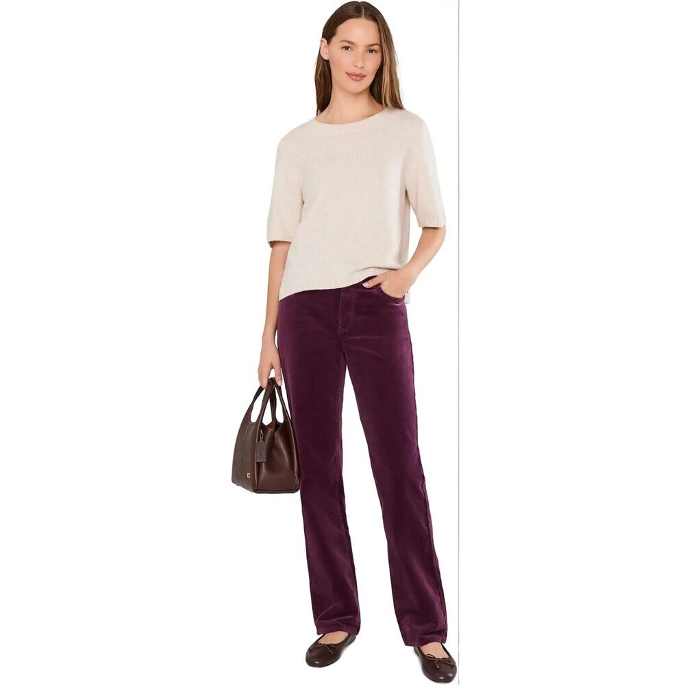NYDJ Marilyn Straight Leg Women's 8 Maroon Velvet Velour Lift Tuck Stretch